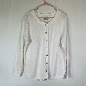 Cotton Collection White Cardigan Jacket Womens Large Textured Button Front USA
